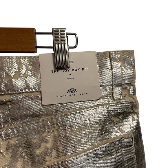 Zara The Boy Boy Fit White Silver Coated Button Fly High Rise Jeans Size 10 NWT - Picture 5 of 7